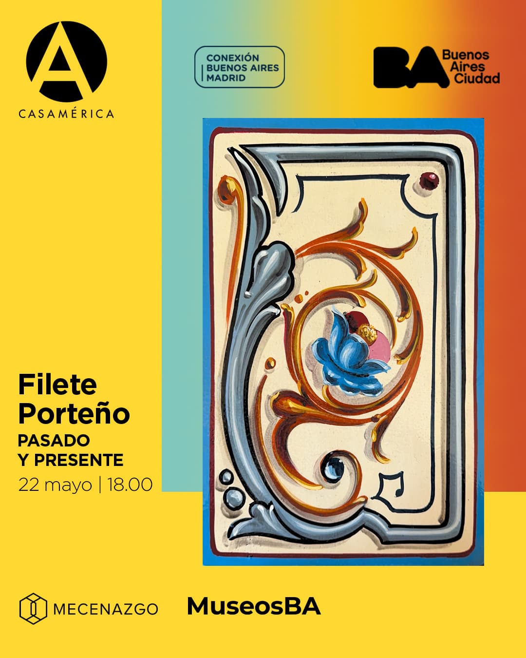 🎨✍️🇦🇷 𝐃𝐢𝐚́𝐥𝐨𝐠𝐨 𝐬𝐨𝐛𝐫𝐞 𝐞𝐥 𝐟𝐢𝐥𝐞𝐭𝐞 𝐩𝐨𝐫𝐭𝐞𝐧̃𝐨: 𝐚𝐫𝐭𝐞, 𝐡𝐢𝐬𝐭𝐨𝐫𝐢𝐚 𝐲 𝐩𝐚𝐭𝐫𝐢𝐦𝐨𝐧𝐢𝐨.

En el marco de la exposición Cuadros sobre ruedas. El filete porteño según Ceci Calvet, que puede visitarse en la galería i23, te invitamos a una charla dedicada a este arte decorativo típico de Buenos Aires, declarado Patrimonio Cultural Inmaterial de la Humanidad por la UNESCO.

Una actividad de Conexión Buenos Aires – Madrid 2025, que reflexiona sobre la proyección contemporánea del filete, su valor como lenguaje visual identitario y los desafíos de su preservación.

👥 Participan Ceci Calvet (@ceci_calvet) y Helena Ferronato (@helena_ferronato).

📅 Jueves 22 de mayo de 2025.
⌚ 18:00.
📍 Sala Miguel de Cervantes, Casa de América.
🎟 Entrada libre hasta completar aforo.
🤝 Con @buenosairesconexion, @buenosaires y @mariavictoriaalcaraz.
🔗 Más información en nuestra web, enlace en la biografía.