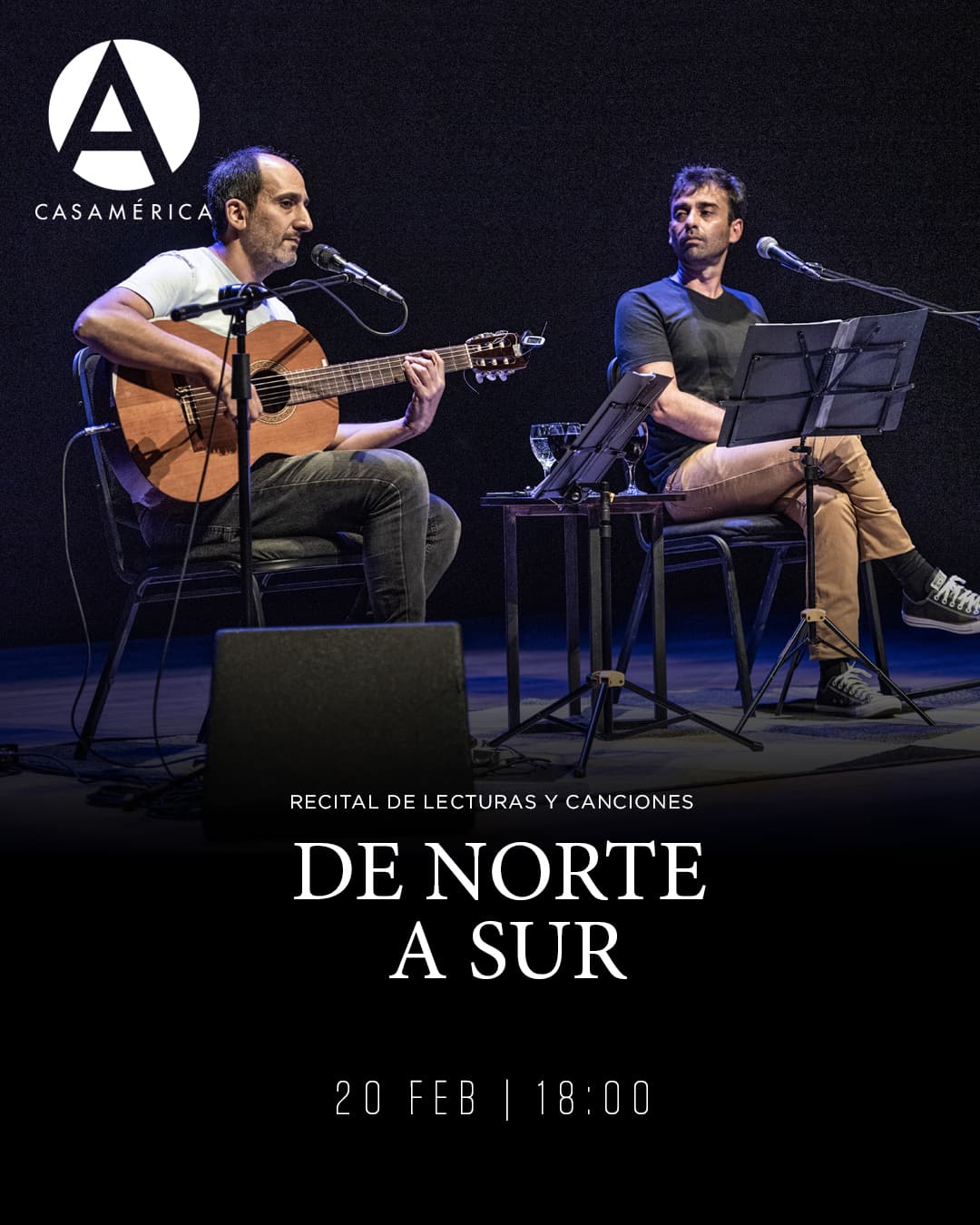 🎶 𝐑𝐞𝐜𝐢𝐭𝐚𝐥 𝐝𝐞 𝐥𝐞𝐜𝐭𝐮𝐫𝐚𝐬 𝐲 𝐜𝐚𝐧𝐜𝐢𝐨𝐧𝐞𝐬 '𝐃𝐞 𝐍𝐨𝐫𝐭𝐞 𝐚 𝐒𝐮𝐫'.

Un encuentro entre la literatura y la música que traza una línea imaginaria a través de Uruguay. Fabián Severo y Diego Kuropatwa proponen un diálogo íntimo entre la palabra dicha y la palabra cantada, inspirado en la tradición oral y el canto popular.

👥 Con @fabian_severo y @diego_kuropatwa.
🤝 Con @uruguayenespana.

📅 Viernes 20 de febrero.
⌚ 18:00.
📍 Anfiteatro Gabriela Mistral.
🎟️ Entrada libre hasta completar aforo.

🔗 Más información en nuestra web, enlace en la biografía.

#Música #Literatura #Uruguay #DeNorteASur #Cultura #CasaDeAmérica