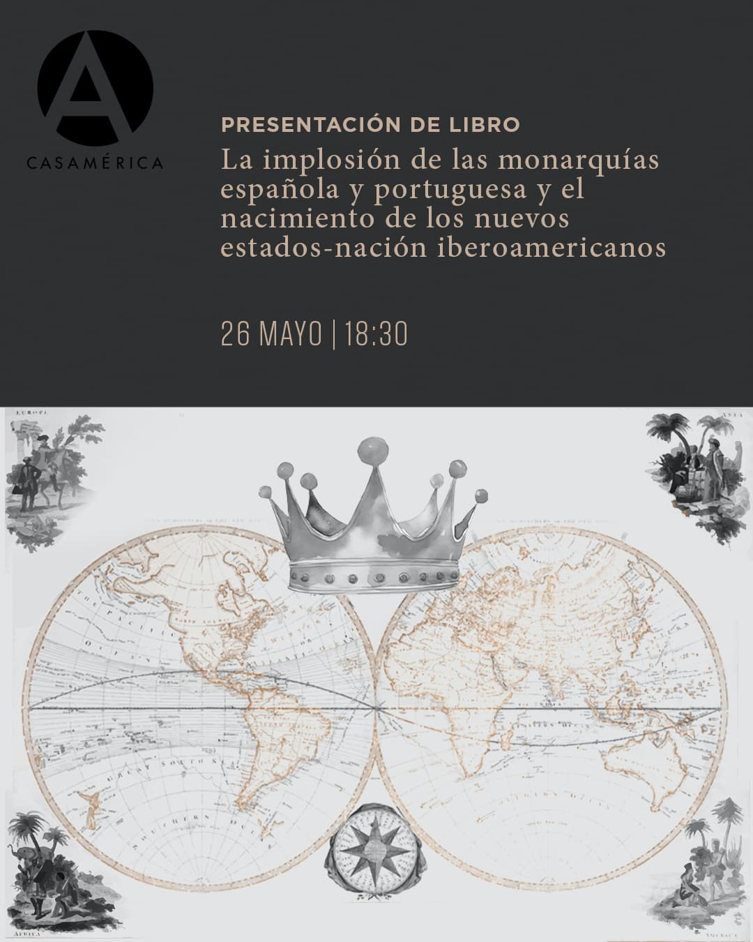 📚🌎 𝐋𝐚 𝐢𝐦𝐩𝐥𝐨𝐬𝐢𝐨́𝐧 𝐝𝐞 𝐥𝐚𝐬 𝐦𝐨𝐧𝐚𝐫𝐪𝐮𝐢́𝐚𝐬 𝐞𝐬𝐩𝐚𝐧̃𝐨𝐥𝐚 𝐲 𝐩𝐨𝐫𝐭𝐮𝐠𝐮𝐞𝐬𝐚 𝐲 𝐞𝐥 𝐧𝐚𝐜𝐢𝐦𝐢𝐞𝐧𝐭𝐨 𝐝𝐞 𝐥𝐨𝐬 𝐧𝐮𝐞𝐯𝐨𝐬 𝐞𝐬𝐭𝐚𝐝𝐨𝐬-𝐧𝐚𝐜𝐢𝐨́𝐧 𝐢𝐛𝐞𝐫𝐨𝐚𝐦𝐞𝐫𝐢𝐜𝐚𝐧𝐨𝐬.

Dialogamos en torno a la obra coordinada por Tomás Pérez Vejo y Manuel Andreu, que analiza el complejo proceso de nacimiento de los Estados nación iberoamericanos como causa y consecuencia de la caída de los imperios del Antiguo Régimen.

A través de la visión de una quincena de autores, el libro desentraña las claves territoriales y políticas de casi una veintena de nuevas naciones. Además, explora las propuestas contrarrevolucionarias que, aunque derrotadas, marcaron la evolución política de España, Portugal y América.

👥 Con Moisés Morera, Tomás Pérez Vejo, Manuel Andreu, Manuel Lucena y Mirian Galante.

📅 Martes 26 de mayo.
⌚ 18:30.
📍 Sala Simón Bolívar.
🎟️ Entrada libre hasta completar aforo.

🔗 Más información en el enlace de la biografía.

#Historia #Iberoamérica #España #Portugal #Libros